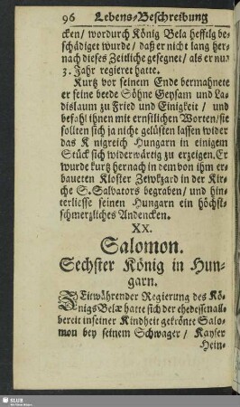 XX. Salomon. Sechster König in Hungarn