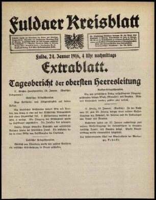 Erste Ausgabe vom Montag, den 24. Januar 1916.