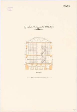 Rheinische Friedrich-Wilhelms-Universität Bonn Bibliothek: Bibliothek-Westflügel: Querschnitt 1:100
