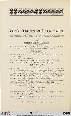 Aquarelle u. Handzeichnungen alter u. neuer Meister (Nr. 1631 - 1896)