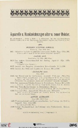Aquarelle u. Handzeichnungen alter u. neuer Meister (Nr. 1631 - 1896)