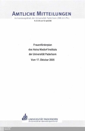 Frauenförderplan des Heinz-Nixdorf-Instituts der Universität Paderborn : vom 17. Oktober 2005