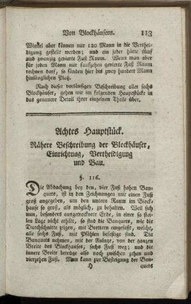 Achtes Hauptstück. Nähere Beschreibung der Blockhäuser, Einrichtung, Vertheidigung und Bau