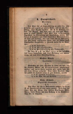 I. Haupttheil. Wortlehre.