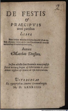 De festis in praecipuis anni partibus liber