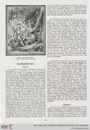 Kunstauktionen / Kunstausstellungen / Aus der Museums- und Sammlerwelt / Schweizerische Kunstchronik / Londoner Kunstschau / Neuerscheinungen des Büchermarktes / Kleine Kunstnachrichten