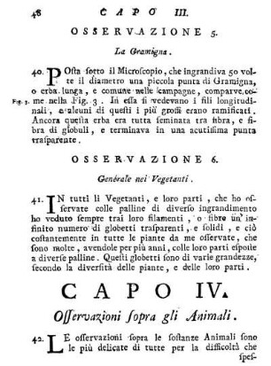 Capo IV. Osservazioni sopra gli Animali.