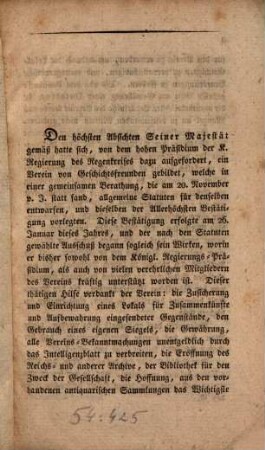 An die verehrlichen Mitglieder des Historischen Vereins für den Regenkreis