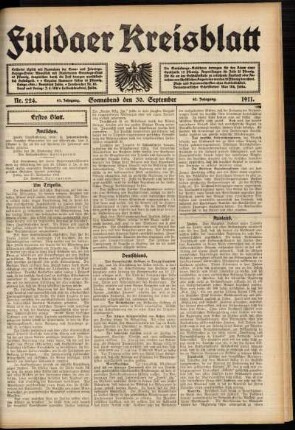 Erste Ausgabe vom Samstag, den 30. September 1911.