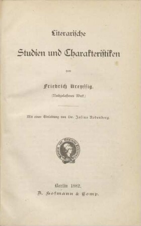 Literarische Studien und Charakteristiken : (nachgelassenes Werk)