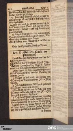 Die Epistel St. Pauli an Philemon.