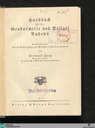 Handbuch für die Gendarmerie und Polizei Badens