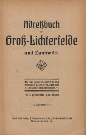 15.1911: Adreßbuch von Groß-Lichterfelde und Lankwitz