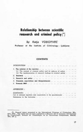 17-72, Relationship between scientific research and criminal policy