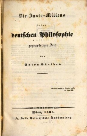Die Juste-Milieus in der deutschen Philosophie gegenwärtiger Zeit