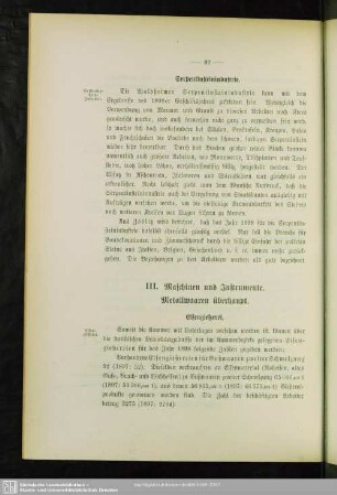 III. Maschinen und Instrumente. Metallwaaren überhaupt