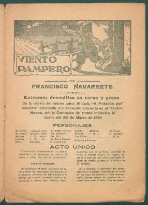Viento pampero : entremés dramático en verso y prosa