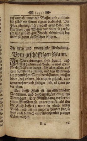 Die drey und zwantzigste Abtheilung, Vom geschäfftigen Mann. - Die vier und zwantzigste Abtheilung, Von Rath und Räthen.