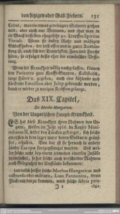Das XIX. Capitel, Von der Ungarischen Haupt-Kranckheit