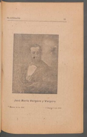 José María Vergara y Vergara - [Según un óleo de Ramón Torres Méndez] : * Marzo 19 de 1831 - † Marzo 9 de 1872