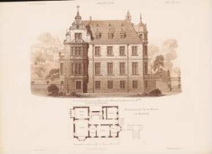Wohnhaus des Herrn Winzer, Bielefeld: Grundriss, Ansicht (aus: Architektonisches Skizzenbuch, H.125/2, 1874)