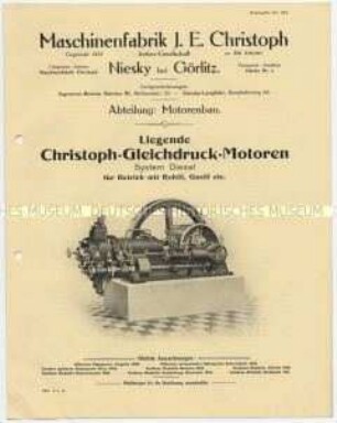 Liegende Christoph-Gleichdruck-Motoren System Diesel für Betrieb mit Rohöl, Gasöl etc.