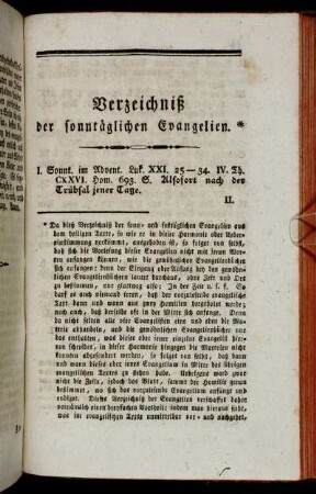 Verzeichniß der sonntäglichen Evangelien.