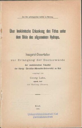 Über leukämische Erkrankung des Fötus unter dem Bilde des allgemeinen Hydrops