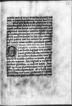 Textseite mit Initiale : Textseite mit Initiale, fol. 84r. Aus: Horarium. Pergament, Wasserfarben; 175 x 130 mm. Niederländisch, um 1500. Dresden: SLUB Mscr.Dresd.M.220