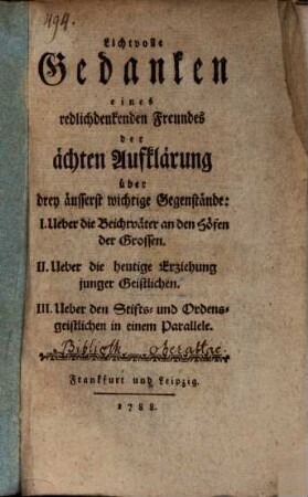 Lichtvolle Gedanken eines ... Freundes der ächten Aufklärung