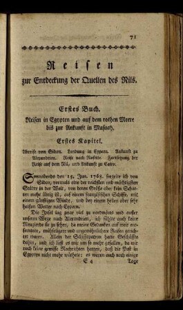 Erstes Kapitel. Abreise von Sidon. Landung in Cypern. Ankunft zu Alexandrien. Reise nach Rosette. Fortsetzung der Reise auf dem Nil, und Ankunft zu Cairo.
