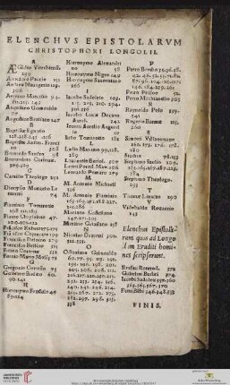 Elenchvs Epistolarvm Christophori Longolii
