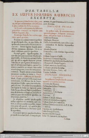 Duae Tabellae Ex Superioribus Rubricis Excerptae