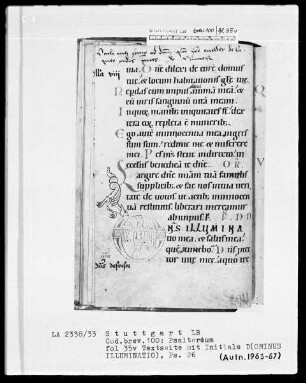 Kalendar - Psalterium - Hymnar (Benediktinerhandschrift) — Initiale D (ominus illuminatio), darin Taube und Drachen, Folio 35verso