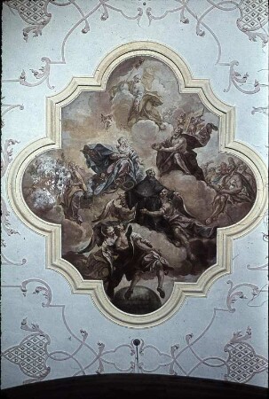 Krönung des heiligen Franziskus durch Gottvater, Gottsohn, den Heiligen Geist und die Gottesmutter