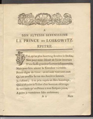 A Son Altesse Serenissime Le Prince De Lobkowitz. Epitre.