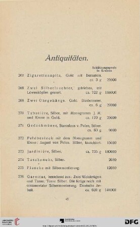 Antiquitäten. Nachtrag zu Ölgemälden und Aquarellen etc. (Nr. 267-503)