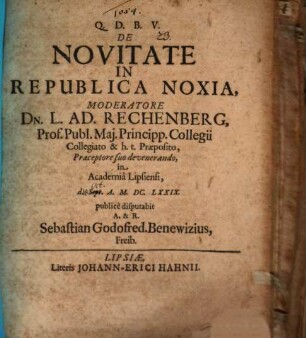 De Novitate In Republica Noxia