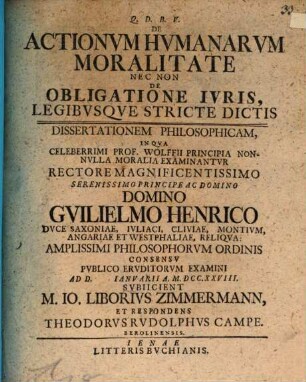 De actionum humanarum moralitate, nec non de obligatione iuris ...