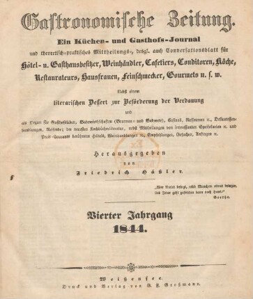 4. Jahrgang (1844): Gastronomische Zeitung