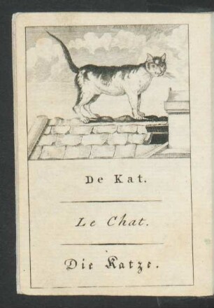 Tafel: De Kat. Le Chat. Die Katze.