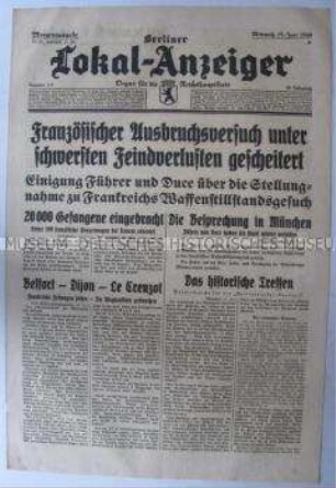 Tageszeitung "Berliner Lokal-Anzeiger" überwiegend zum Kriegsverlauf in Frankreich