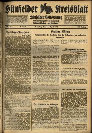 Erste Ausgabe vom Dienstag, den 18. April 1933.