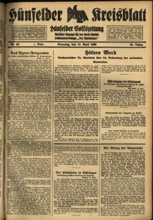 Erste Ausgabe vom Dienstag, den 18. April 1933.