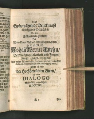 Das Ewig=währende Denckmahl eines guten Gerüchts/ ...