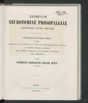 Exemplum Neurotomiae Prosopalgiae Sanadae Causa Factae.