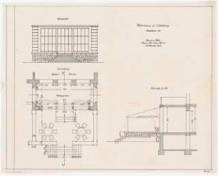 Garten des Brauereibesitzers Daum, Ortelsburg: Wohnhaus Wintergarten und Terrasse: Ansicht, Grundriss und Schnitt des Wintergartens 1:50 (Zeichnung des Architekten)