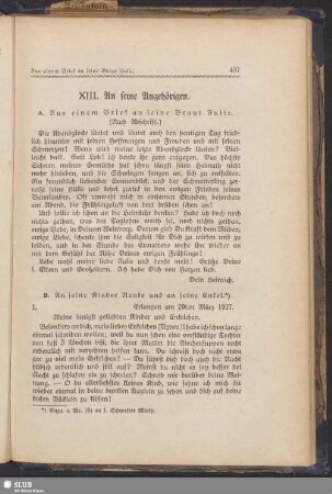 XIII. An seine Angehörigen