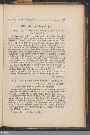 XIII. An seine Angehörigen