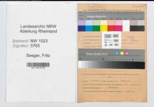 Entnazifizierung Fritz Seeger , geb. 18.11.1898 (Angest.)